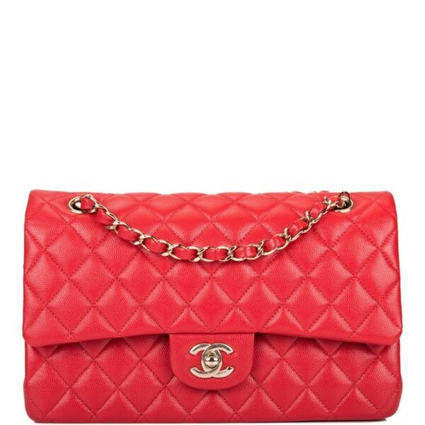 Chanel Red Quilted Caviar Medium Classic Double Flap Bag